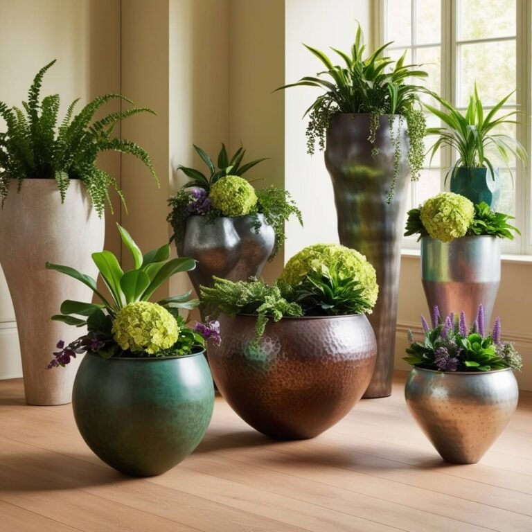 Organic Metal Floor Planters Ideas